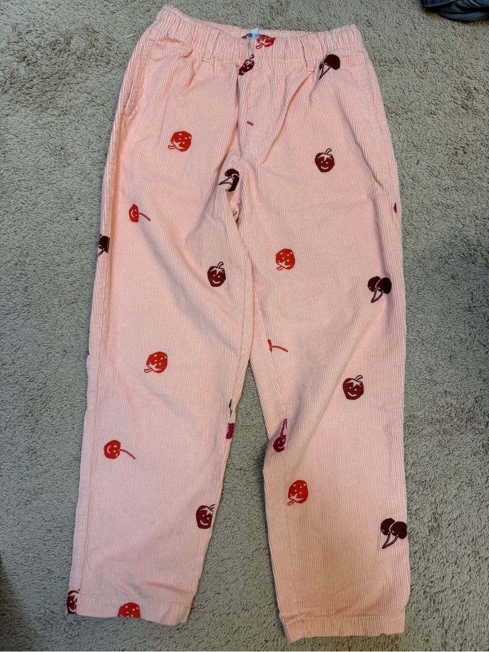 Urban Outfitters Pink Corduroy Pants with Red Cherry Print